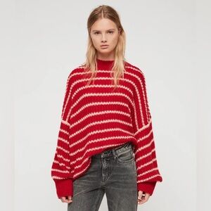 All Saints Renee Striped Sweater, White/Red